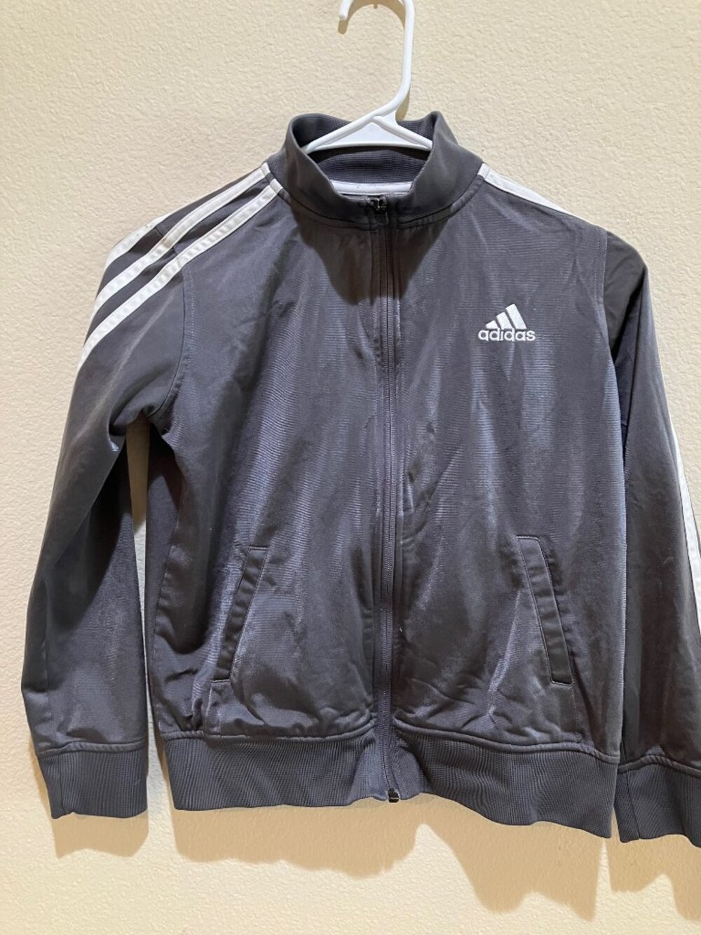 Adidas Kids Gray 3 Stripe Track Jacket Youth S Full Zip Athletic Zip Pockets